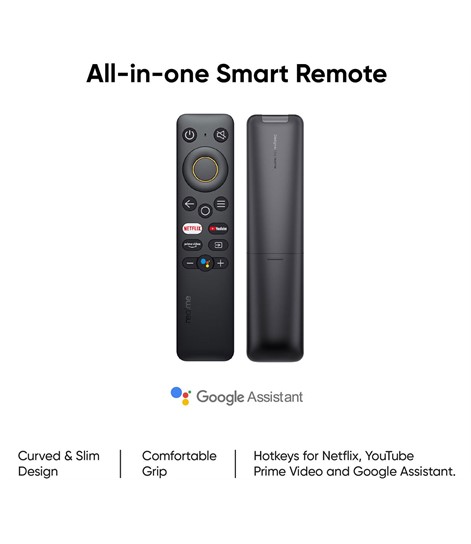 Realme LED TV Bluetooth Voice Remote Control  with YouTube, Netflix, Prime Video & Google Assistant.