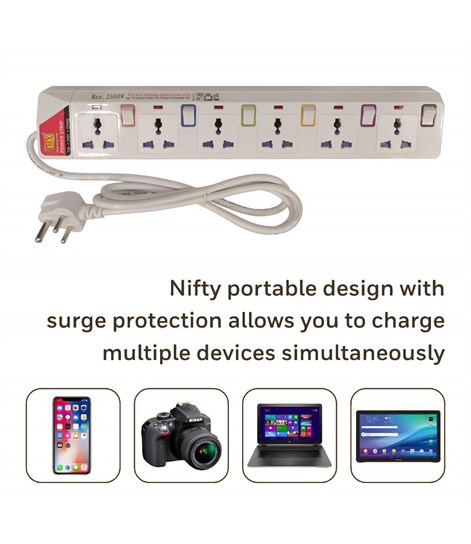 MX 6 Way Outlet Power Strip With Universal Socket