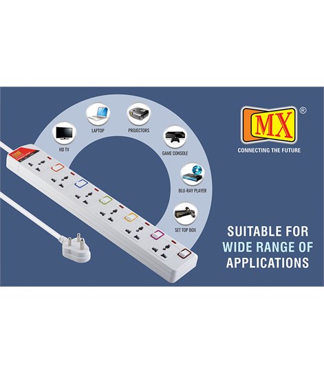 MX 6 Way Outlet Power Strip With Universal Socket