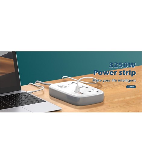 LDNIO SC3416 Extension Socket 3socket 65w PD3.0 + 60W QC3.0 Fast Charge Power 3250W-Line Cable 2m SC