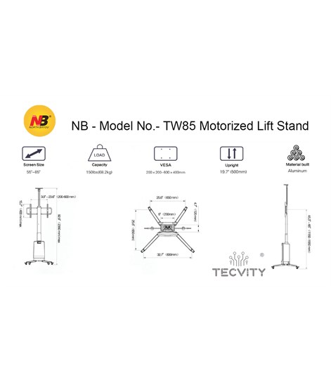 NB TW85 White Heavy Duty TV Cart Flooring Stand