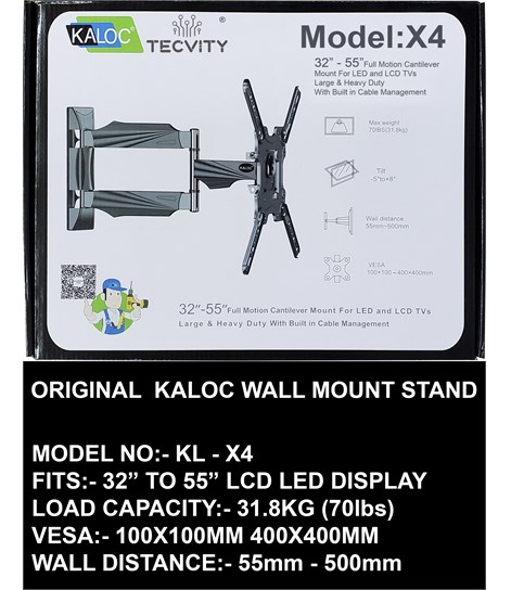 Kaloc X4 New Full Motion Cantilever Wall Mount For 32" To 55" LCD/LED TV Up To 31.8 Kg.