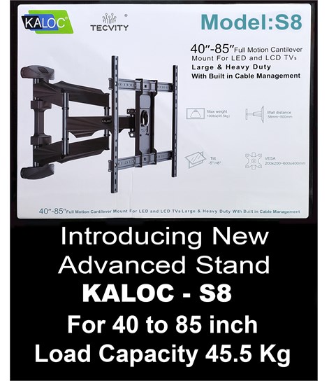 Kaloc S8 New Full Motion Cantilever Wall Mount For 32" To 55" LCD/LED TV Up To 31.8 Kg.