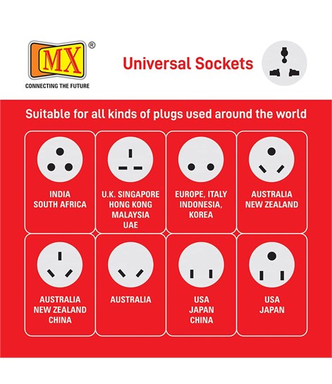 MX 4 Way Outlet Power Strip with Universal Socket