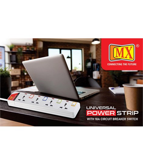 MX 4 Way Outlet Power Strip with Universal Socket