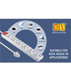 MX 6 Way Outlet Power Strip With Universal Socket