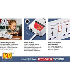 MX 6 Way Outlet Power Strip With Universal Socket