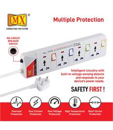 MX 4 Way Outlet Power Strip with Universal Socket