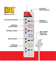 MX 4 Way Outlet Power Strip with Universal Socket